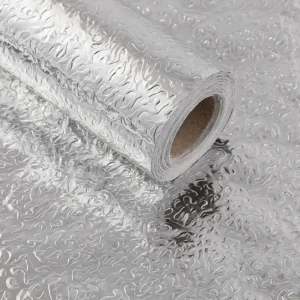 Roll of 40cm wide aluminum foil kitchen sticker applied on countertop edge