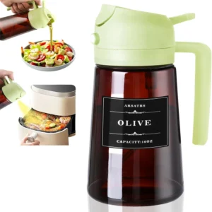 470ml glass oil sprayer and olive oil dispenser bottle with stickers in white, black, and green colors