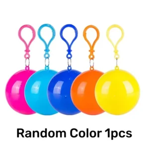 Compressed disposable rain poncho in a green keychain ball