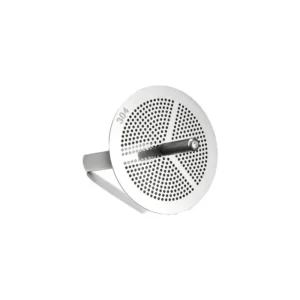 Stainless steel kitchen funnel with handle on white background