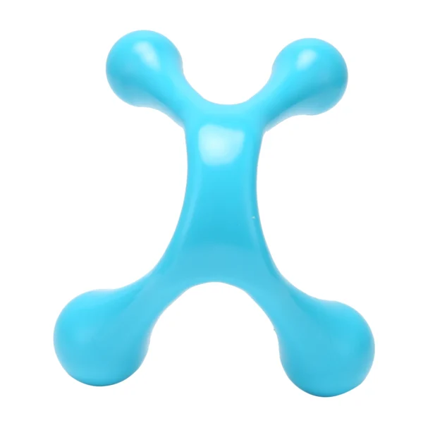 Blue four-point handheld plastic massager designed for neck, waist, legs, feet, and head use