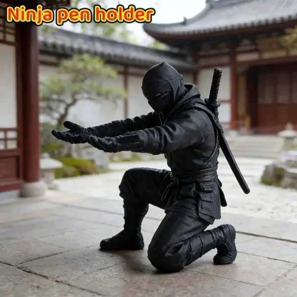 3D printed ninja-shaped pen holder on a white background