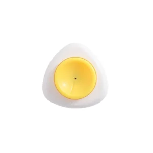 Plastic egg punch tool in white color designed to create holes in eggshells to prevent cracking during boiling