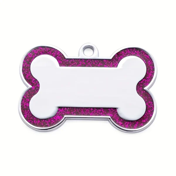Personalized engraved alloy pet ID tag attached to a collar