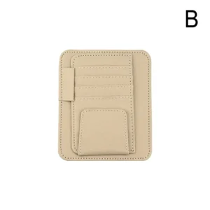 Multi-pocket car sun visor organizer pouch holding documents and glasses