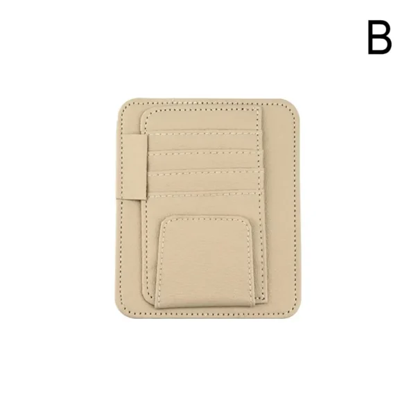 Multi-pocket car sun visor organizer pouch holding documents and glasses