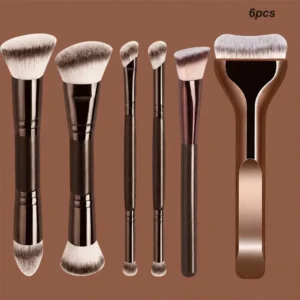 Set of six professional dual-ended makeup brushes for face and eyes