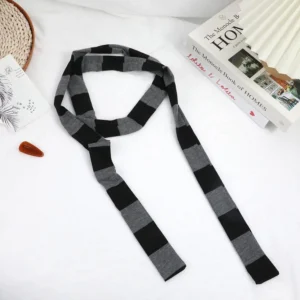 Black and grey striped 180cm skinny knit scarf for women