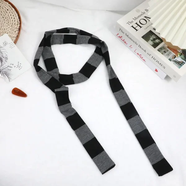Black and grey striped 180cm skinny knit scarf for women