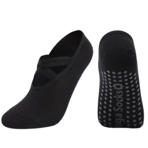 Women's white backless yoga sock with cross straps and anti-slip sole