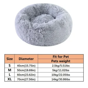 Round plush pet bed pad in gray color suitable for small to medium cats and dogs