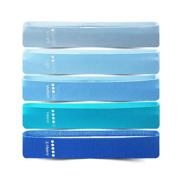 Set of 5 elastic resistance bands for fitness and stretching