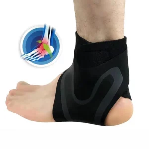 Sport ankle stabilizer brace in black color for left foot