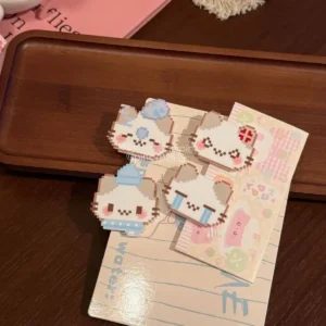 Two pixel-style cartoon cat hair clips made of acrylic and alloy materials