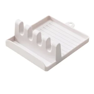 Plastic kitchen utensil holder with non-slip base holding spoons, forks, and spatulas