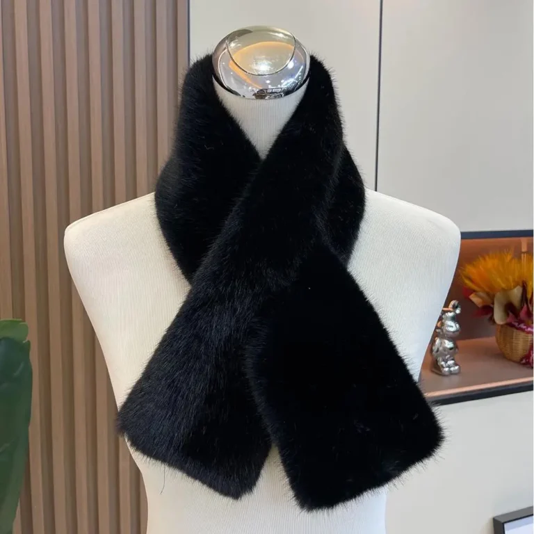 Women's Winter Faux Rabbit Fur Neck Warmer Scarf with Cross Strap