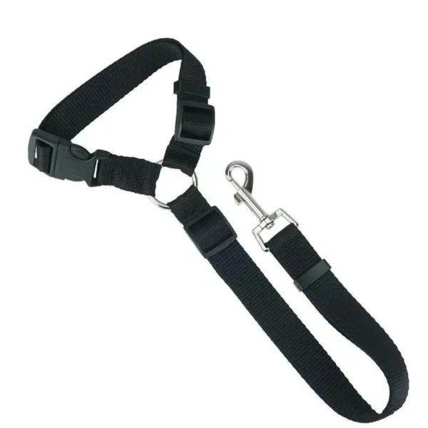 Adjustable nylon dog car seat belt and leash in solid color attached to car seat