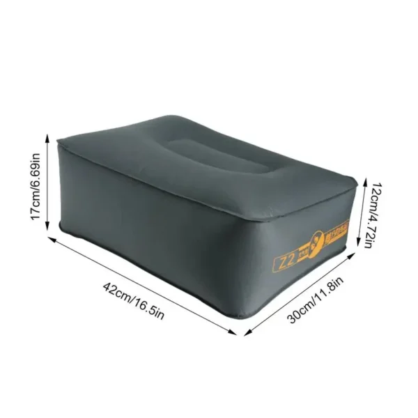 Inflatable PVC car travel mattress with front slope pad and seat gap cushion in grey color