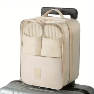 Compact black shoe bag that holds three pairs of shoes