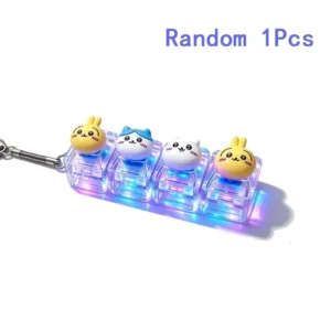 4-key Chiikawa LED keyboard keychain with illuminated keys on a ring