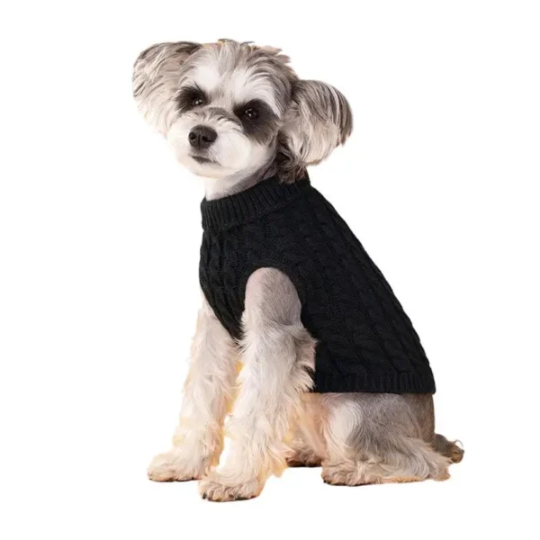 small brown knitted turtleneck dog sweater laid flat
