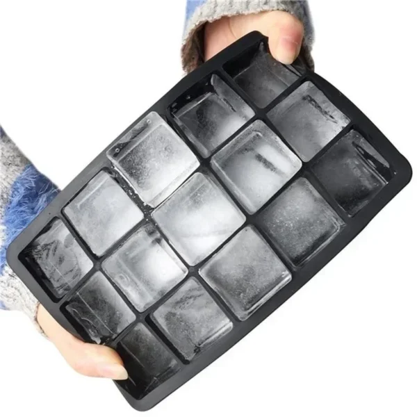 Black silicone ice cube tray with 15 compartments for large ice cubes