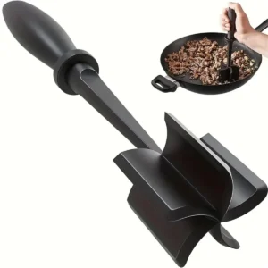 Red and black heat-resistant plastic meat chopper for shredding ground beef