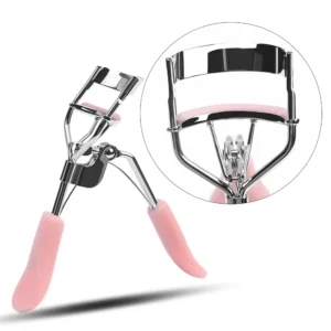 metal eyelash curler with black ABS handle and curved clamp, random color