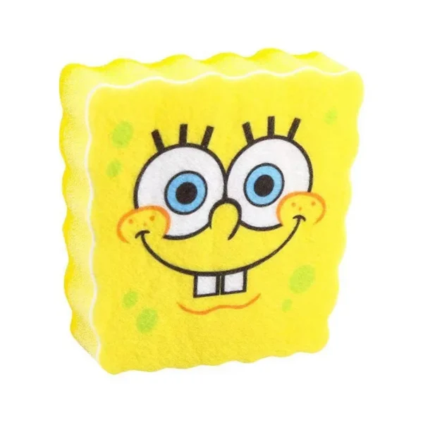 SpongeBob-themed dishwashing sponge with matching drain rack on white background