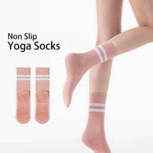 Two pairs of women's cotton blend non-slip yoga socks with color blocking design