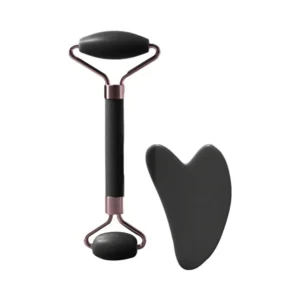 Stone facial roller and gua sha board set for face and neck massage