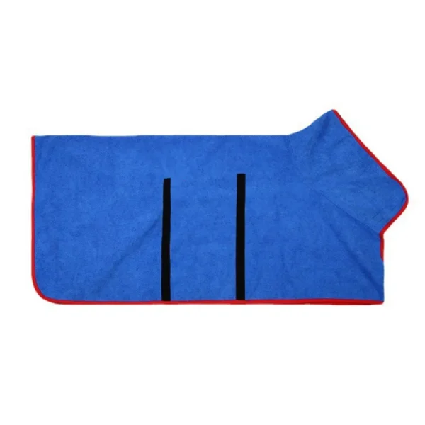 Blue polyester quick-dry dog bathrobe towel on white background