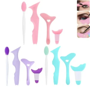 Set of four silicone eyeliner and eyebrow stencils on a white background