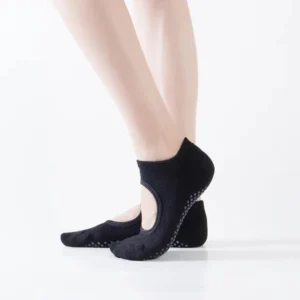Backless cotton non-slip women's yoga socks in multiple colors on white background