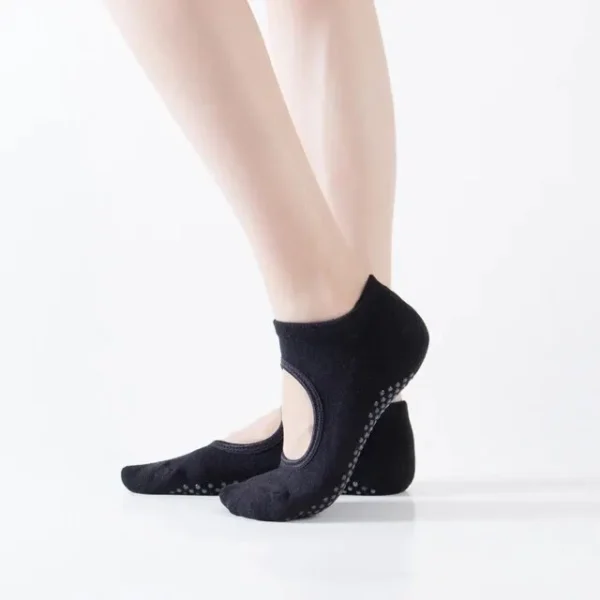 Backless cotton non-slip women's yoga socks in multiple colors on white background