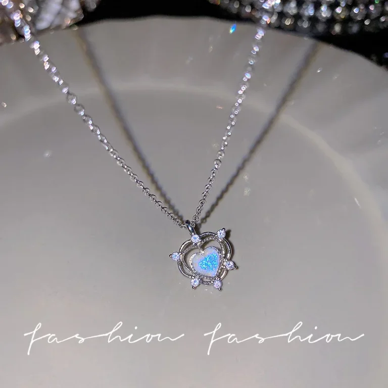 Crystal Bow Angel Wings Heart Pendant Necklace for Women