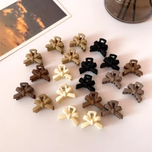 Set of small matte flower hair claw clips with rectangular and semicircle designs
