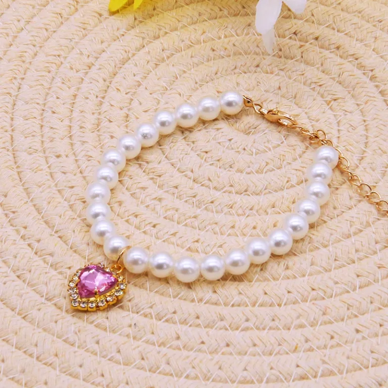 Adjustable Cat Collar for Kittens with High Simulation Pearls Cute Exquisite Summer Pet Necklace with Neck Decoration Pet