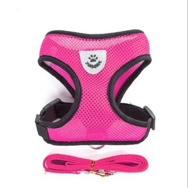 Adjustable polyester mesh harness and leash for small cat or dog with reflective accents