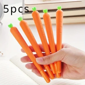 Set of five carrot-shaped gel pens with black ink