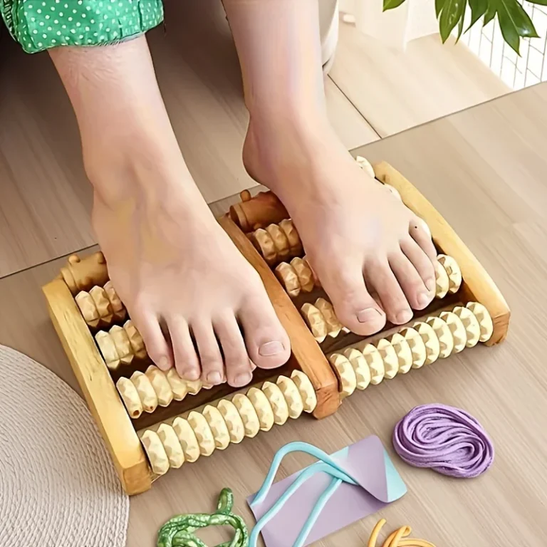 Wooden Foot Massager with Rollers and Dual Control