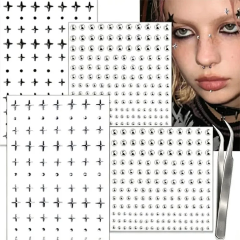 Self-Adhesive Fake Piercing Face Gem Stickers with Star and Cross Designs
