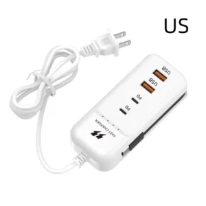 Portable USB-C multiport charger with EU and US plug adapter