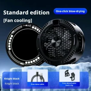 Black magnetic semiconductor phone cooler attached to smartphone