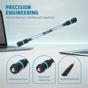 Set of rotating gel pens with built-in spinner and anti-slip grip