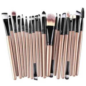 Set of 20 eye makeup brushes with neutral colored handles and various brush shapes