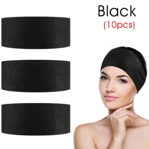 pack of disposable white facial headbands made from soft non-woven material