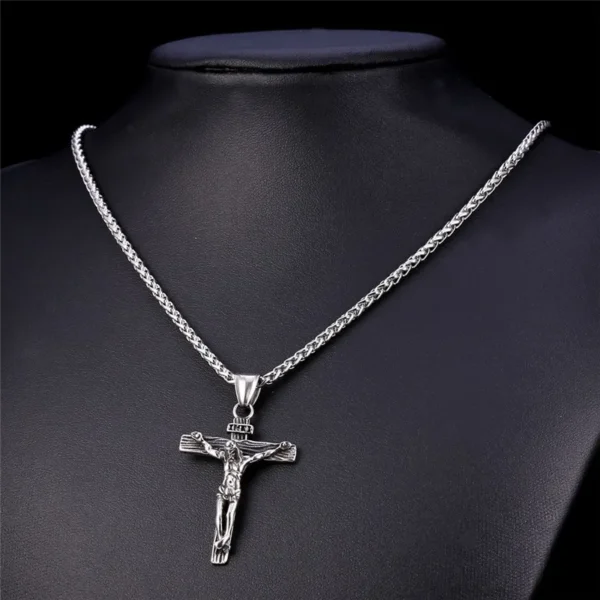 Gold color Jesus cross pendant necklace on chain for men