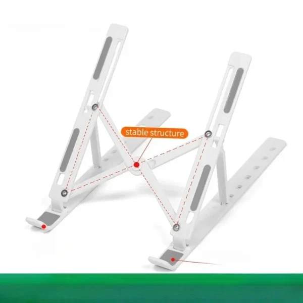 Foldable portable laptop stand holding a laptop at adjustable angle
