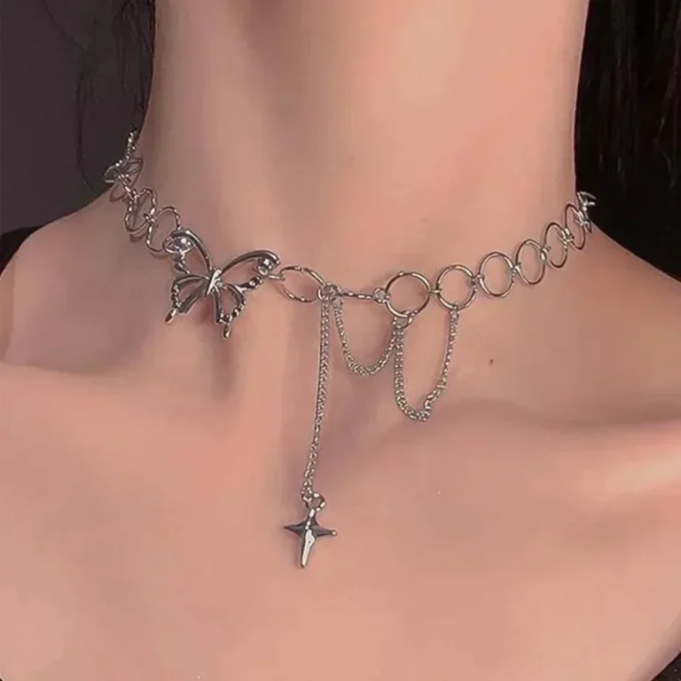 Butterfly Pendant Tassel Choker Necklace for Women and Teens
